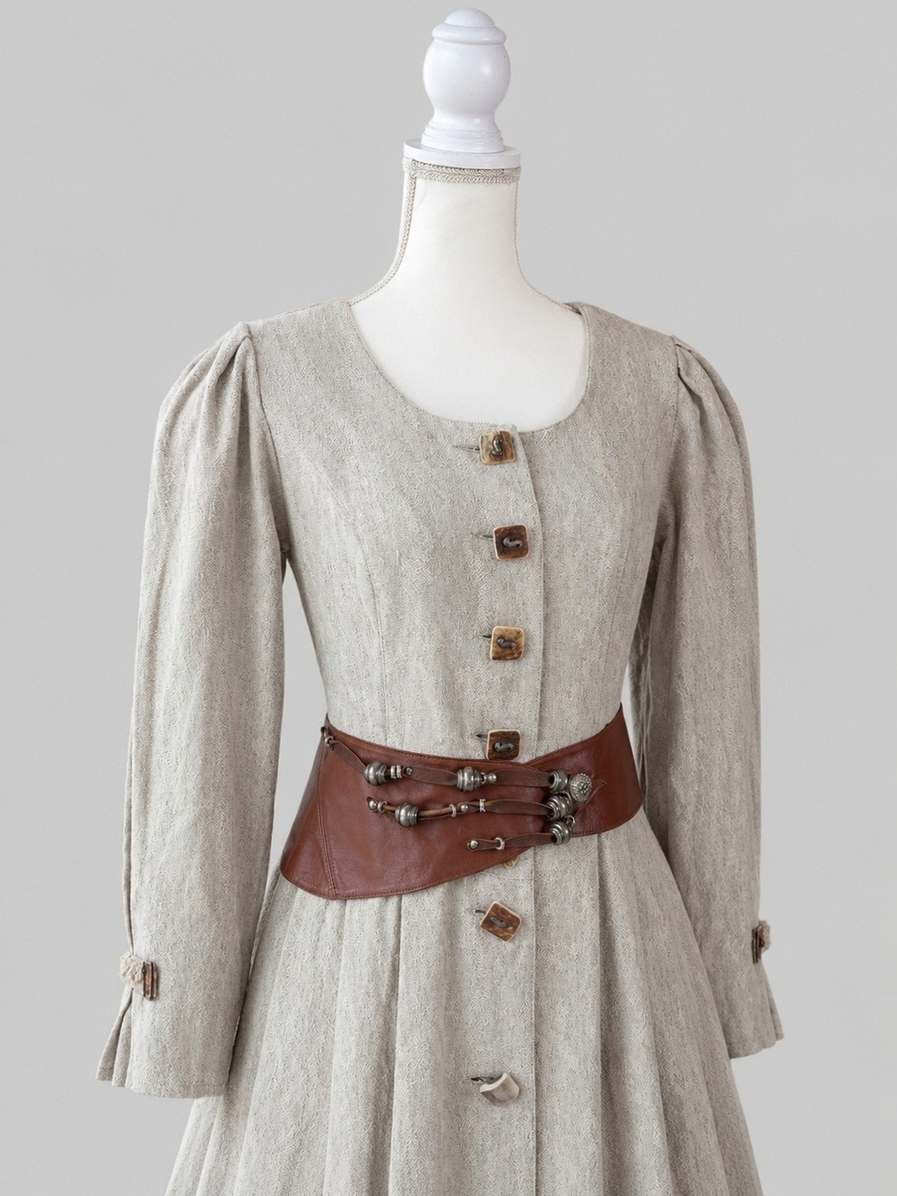 Vintage Medieval Maxi Dress with Leather Waist Belt, Cottagecore, Fairycore